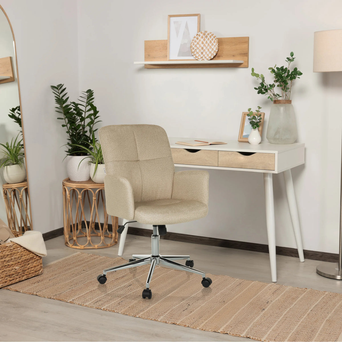 Silla Home Office SOLAO 400 beige con reposabrazos y base con ruedas de hjh OFFICE