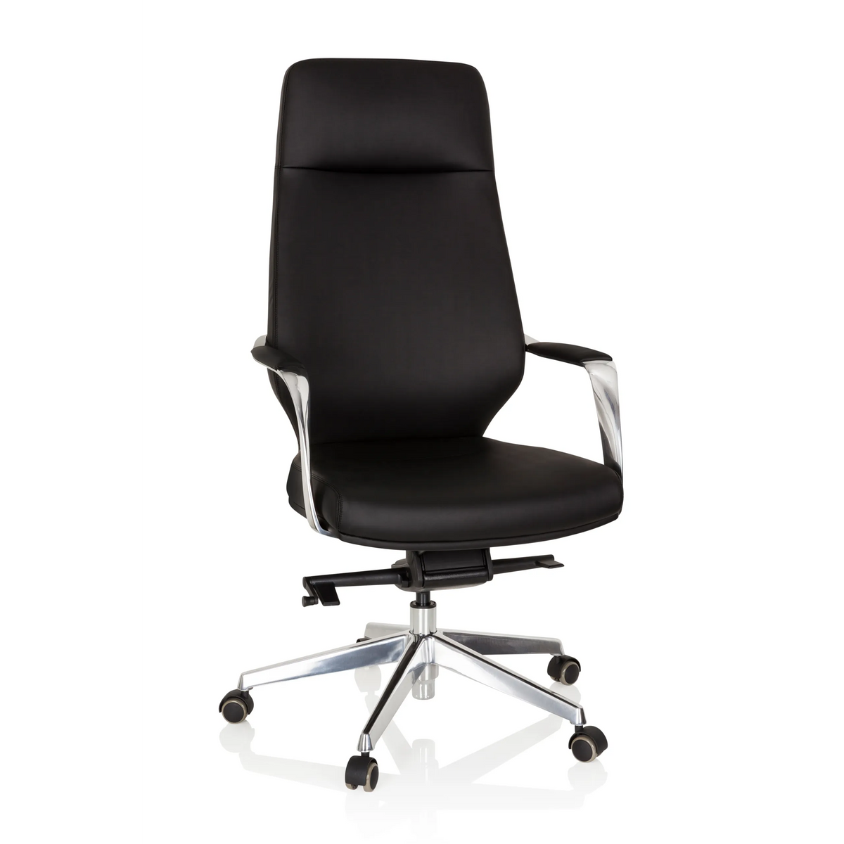 Sillón de oficina profesional VELVET negro con reposabrazos y base de cinco ruedas de hjh OFFICE – vista de 360° (vista frontal 20°)