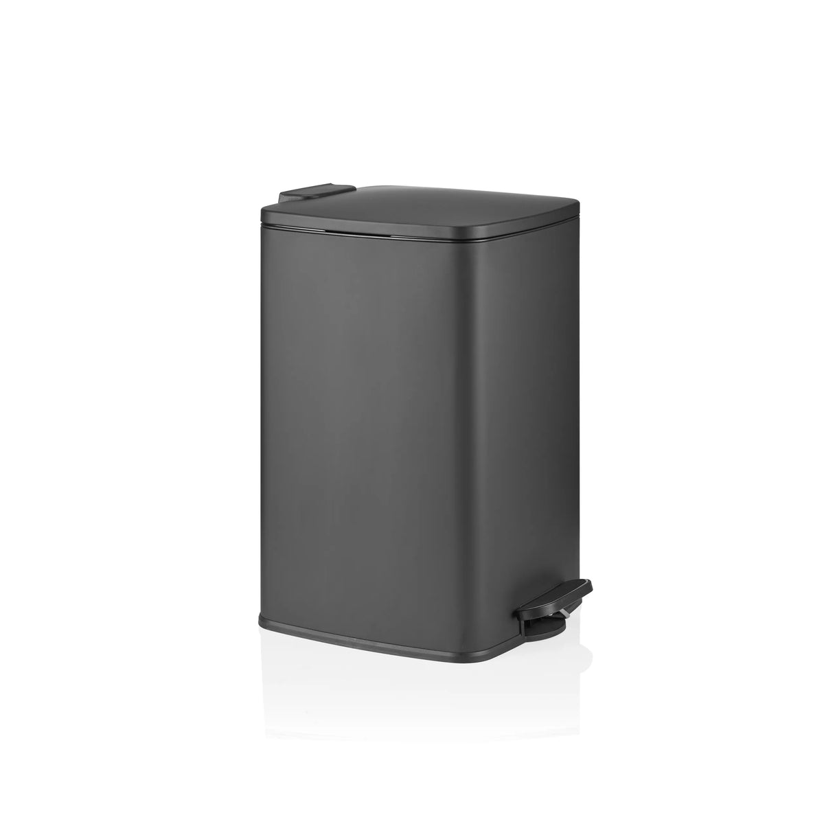 Papelera negra Clean Step 3 con tapa y pedal de hjh OFFICE – vista de 360° (vista frontal en diagonal 60°)
