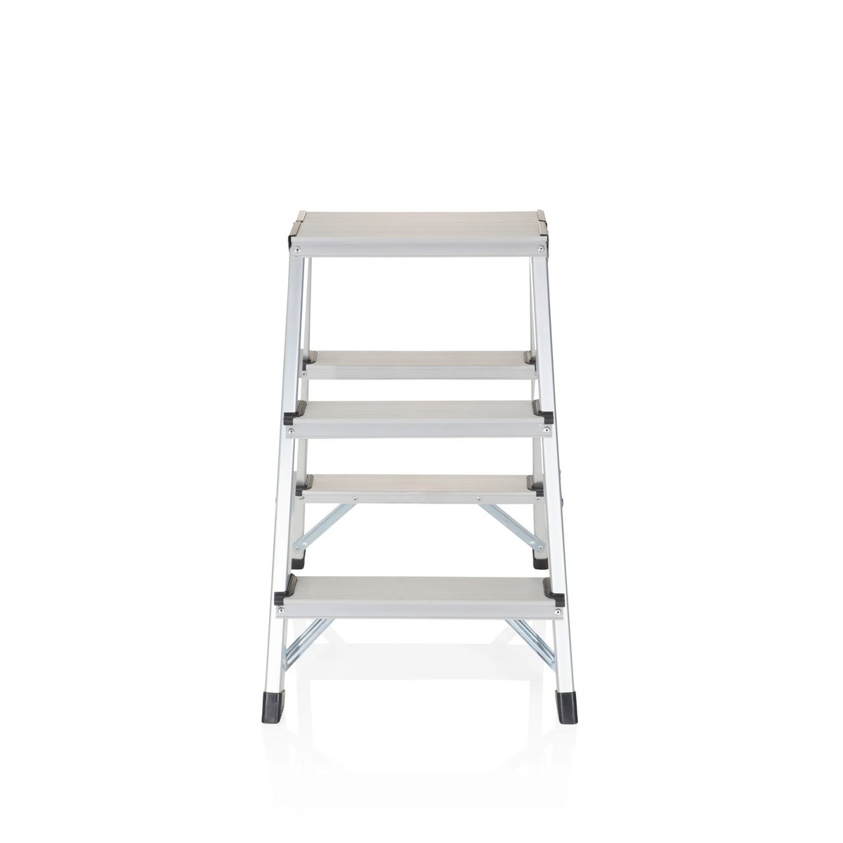 Escalera plegable SOLID plateada de aluminio con tres peldaños de hjh OFFICE – vista de 360° (vista frontal 0°)