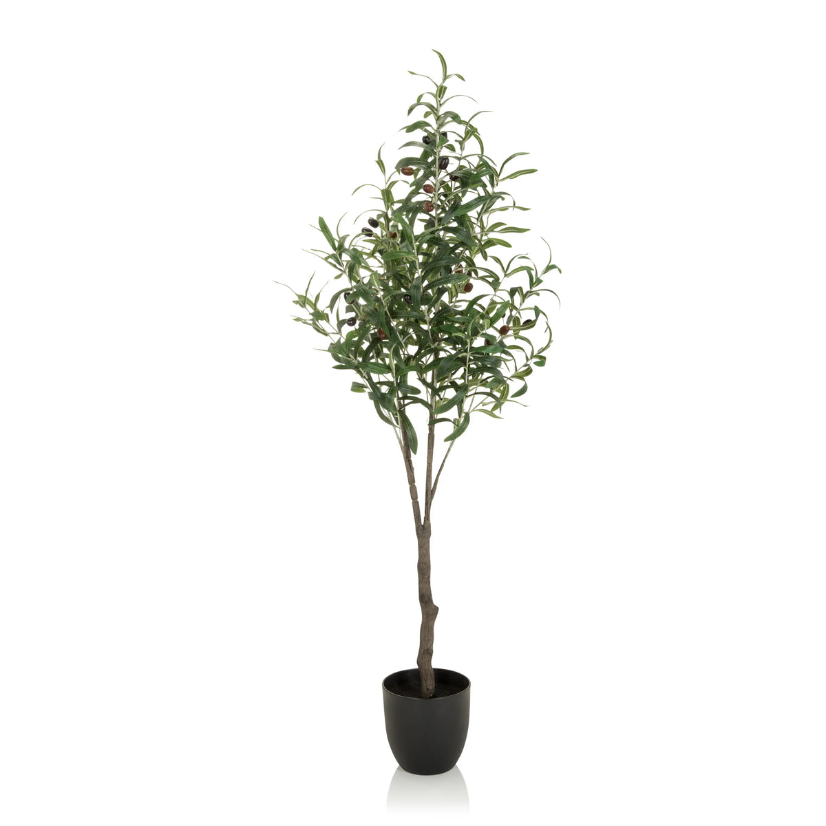 Planta artificial verde OLIVE como olivo en una maceta negra de hjh OFFICE – vista de 360° (vista frontal 0°)