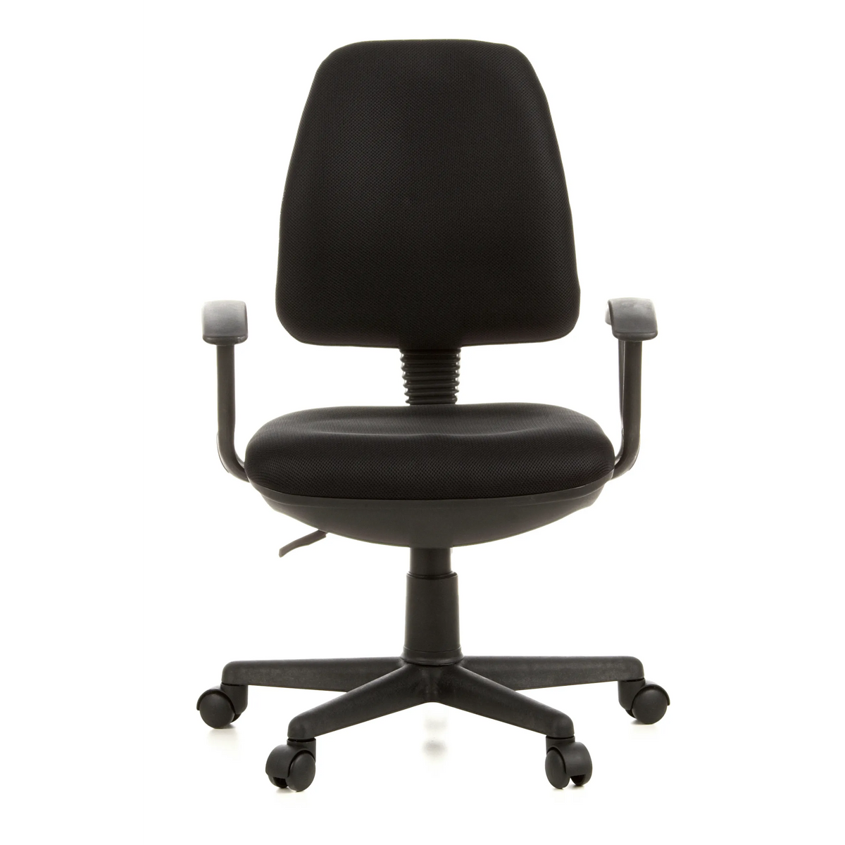 Silla Home Office CITY 10 negra con respaldo de malla, reposabrazos y base de cinco ruedas de hjh OFFICE – vista de 360° (vista frontal 0°)