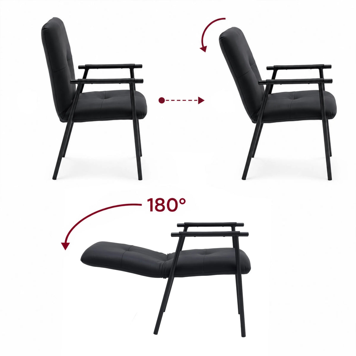 Respaldo ajustable de la silla tapizada Lifea Flex de cuero sintético negro en tres posiciones de inclinación de hjh LIVING