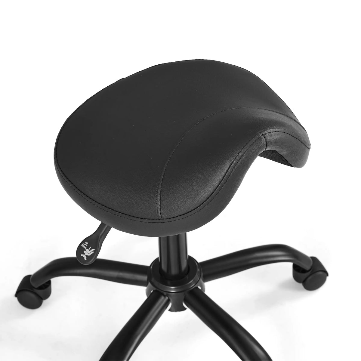 Asiento del taburete de montar Sattix negro con palanca de pistón de gas y base de cinco radios con ruedas de hjh OFFICE