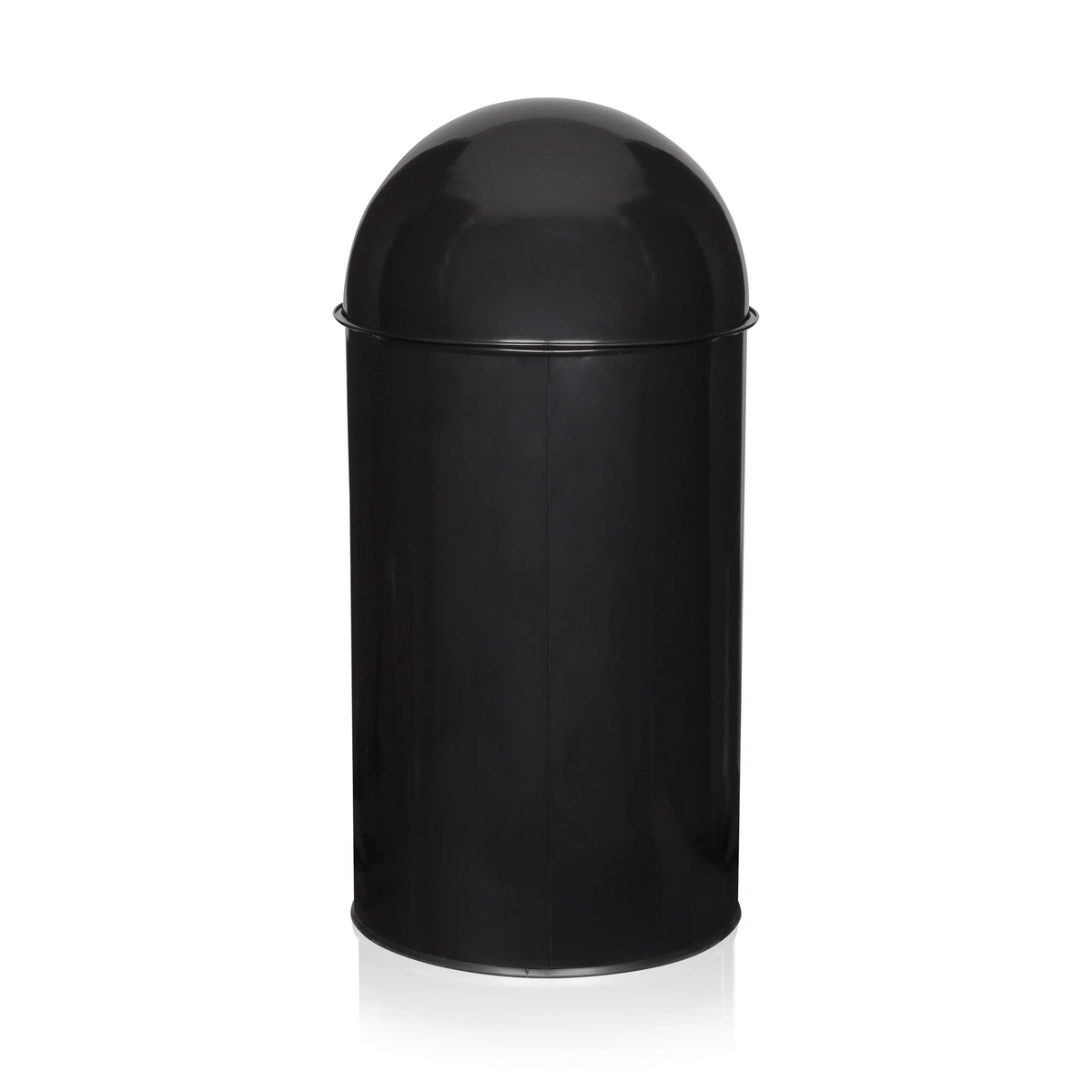 Papelera PUSH 50L negra con inserto de tapa plateado de hjh OFFICE – vista de 360° (vista trasera en diagonal 240°)