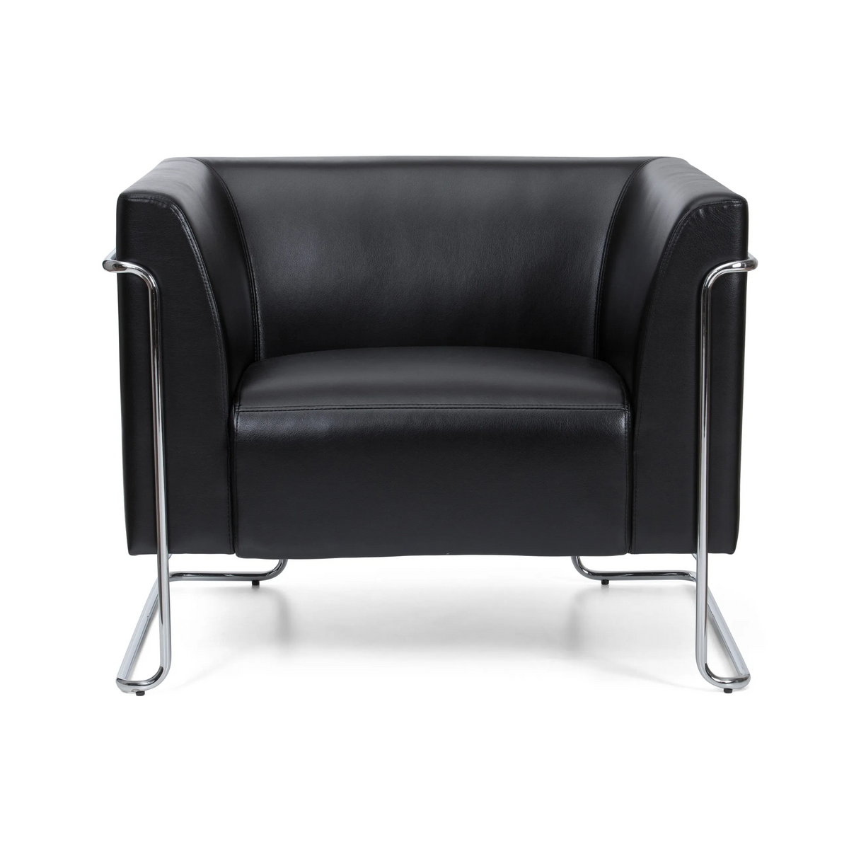 Sillón tapizada negro CURACAO con estructura tubular cromada de hjh OFFICE – vista de 360° (vista frontal 0°)