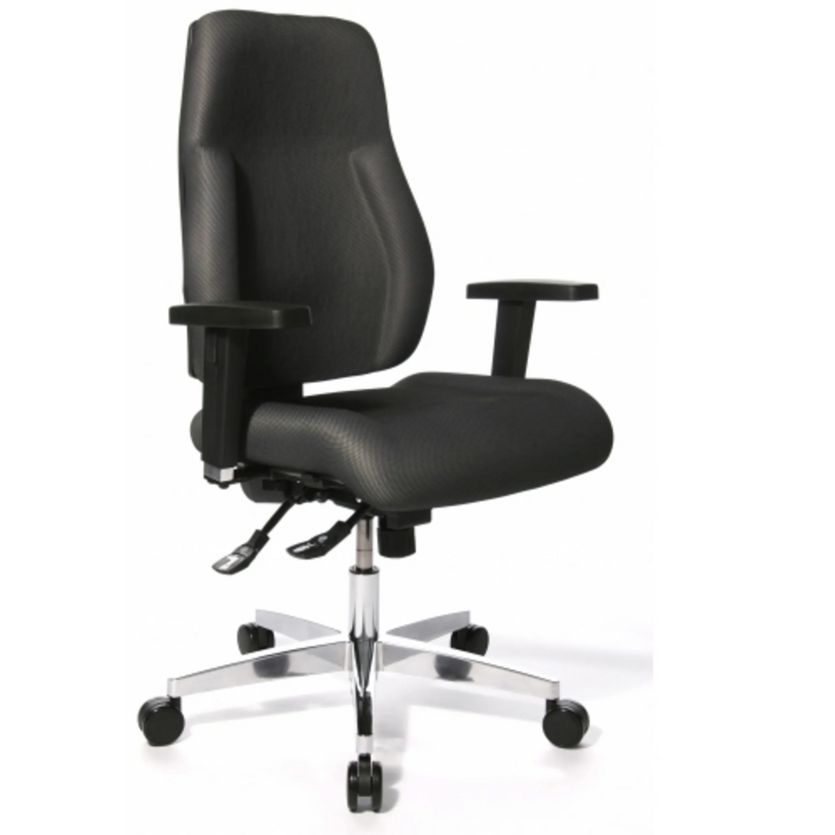 Silla de oficina profesional P91 AL.G3 gris con reposabrazos y base brillante de cinco ruedas de Topstar – vista de 360° (vista frontal 0°)