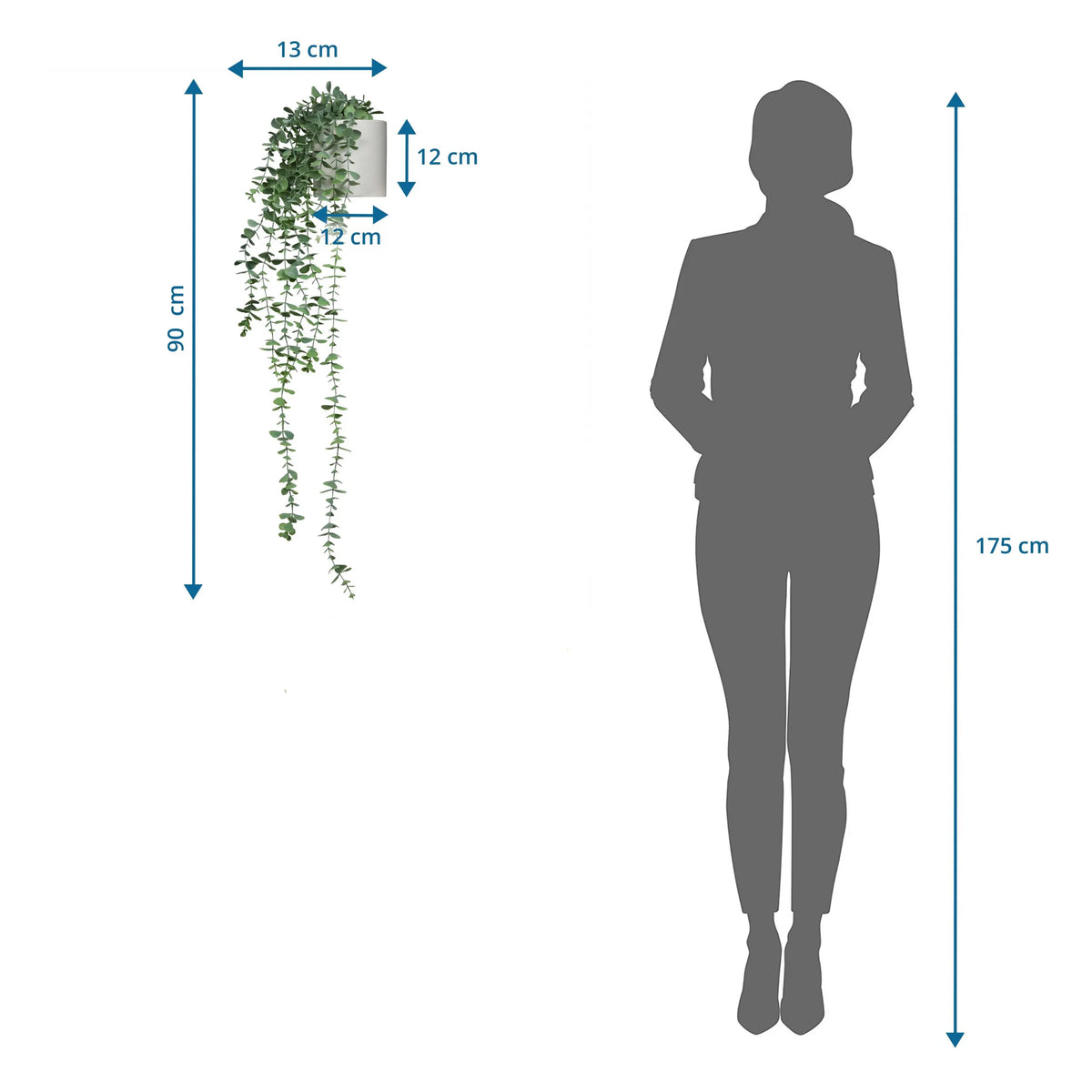 Dibujo dimensional de la Planta artificial EUCALYPTUS CLIMB con una altura total de 90 cm de hjh OFFICE