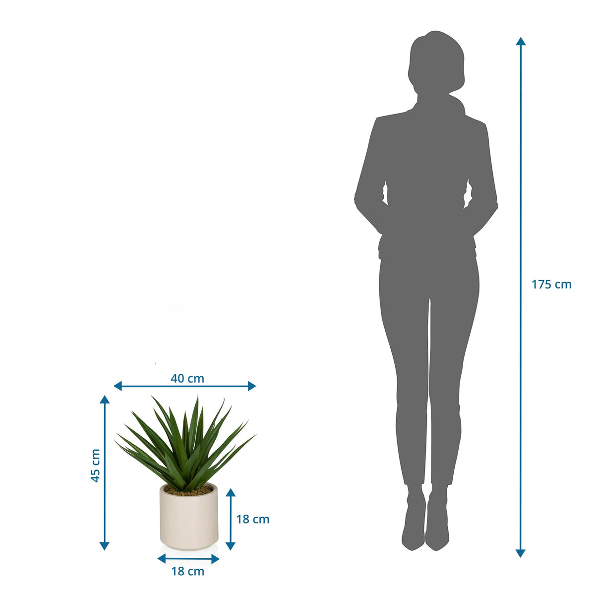 Dibujo dimensional de la Planta artificial Agave con 45 cm de altura y 40 cm de anchura de hjh OFFICE