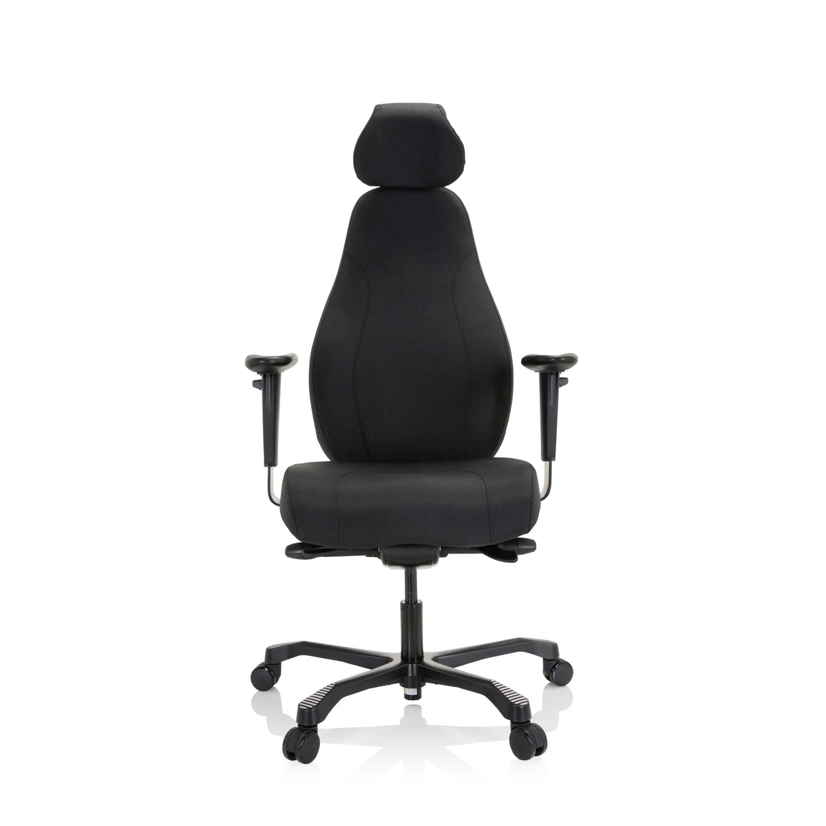 Sillón de oficina profesional RESISTIO XXL negro con reposacabezas y base de cinco ruedas de hjh OFFICE – vista de 360° (vista frontal 0°)