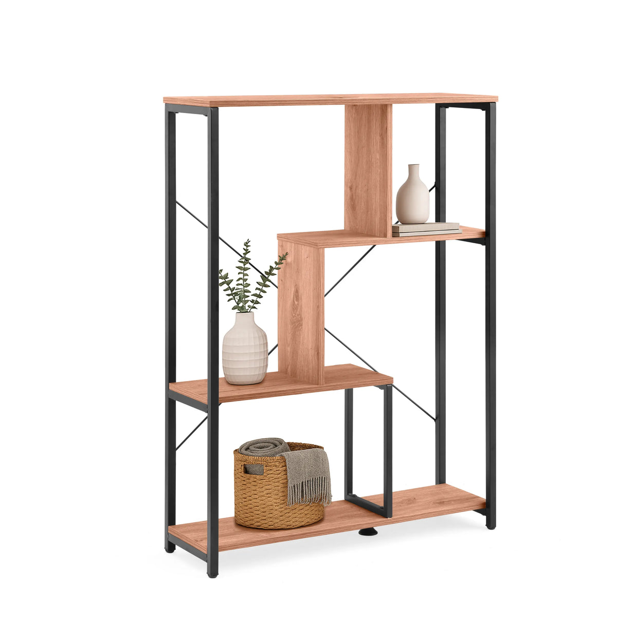 estante Kalag Eco con estructura de metal negra y estantes con efecto roble de hjh LIVING