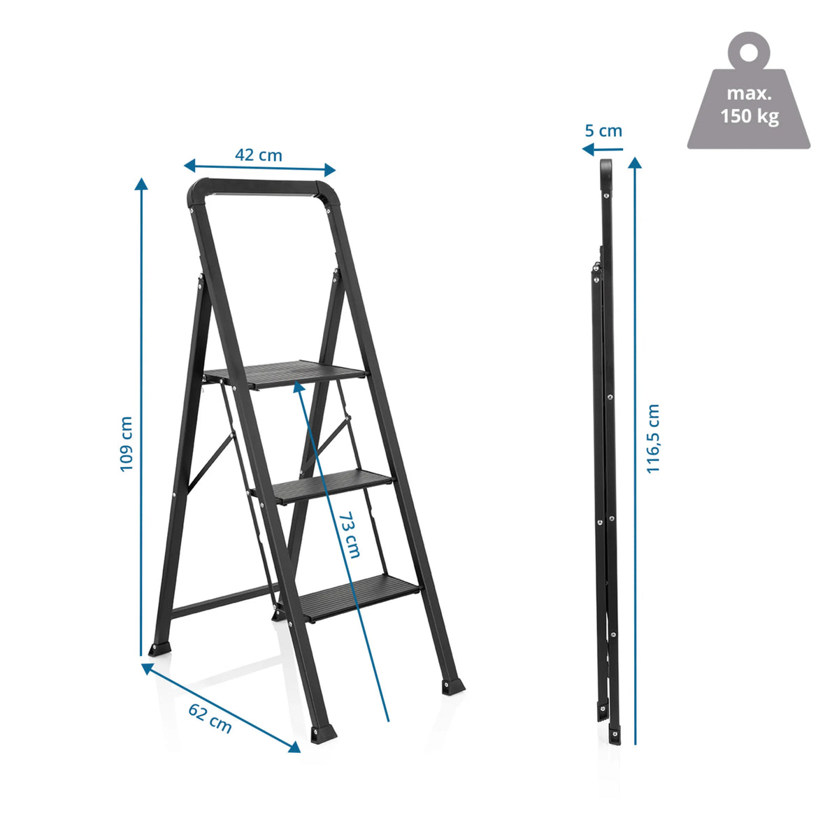 Dibujo técnico de la Escalera plegable SOLID W6 con una altura de 109 cm de hjh OFFICE