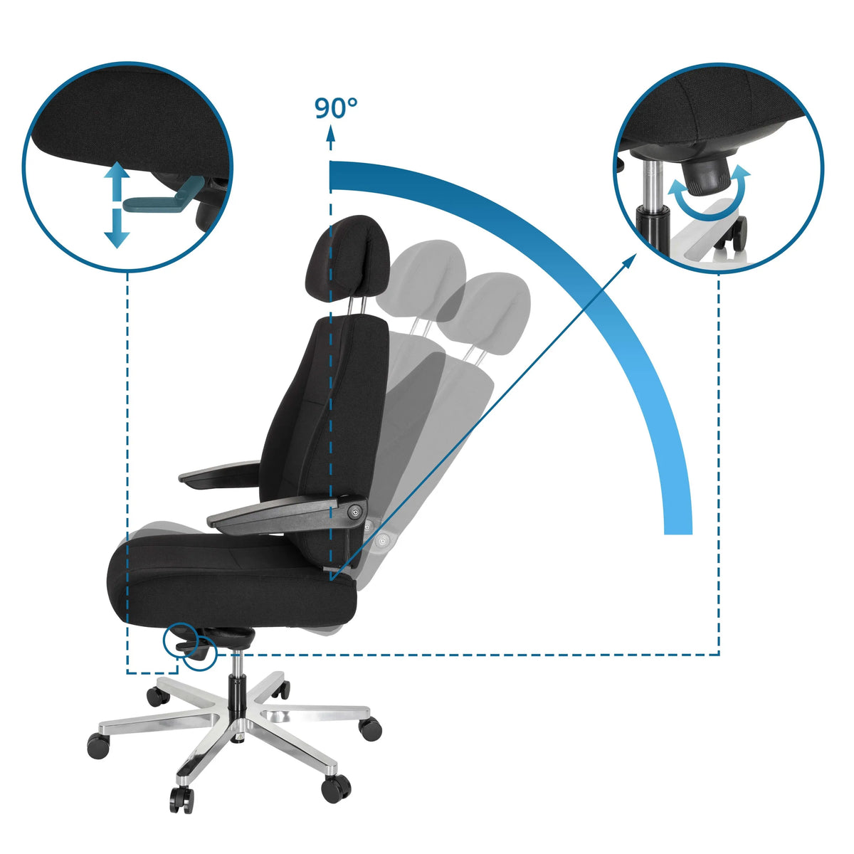 Reposacabezas ajustable y respaldo de 90 grados de la silla giratoria XXL 24 HOURS I de hjh OFFICE