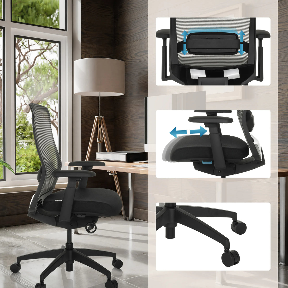 Reposacabezas, asiento y ruedas ajustables de la Silla de oficina profesional COLORE de hjh OFFICE