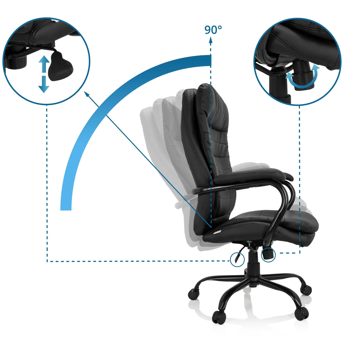 Respaldo ajustable hasta 90 grados de la Silla giratoria RELAX XXL B en cuero sintético negro de hjh OFFICE