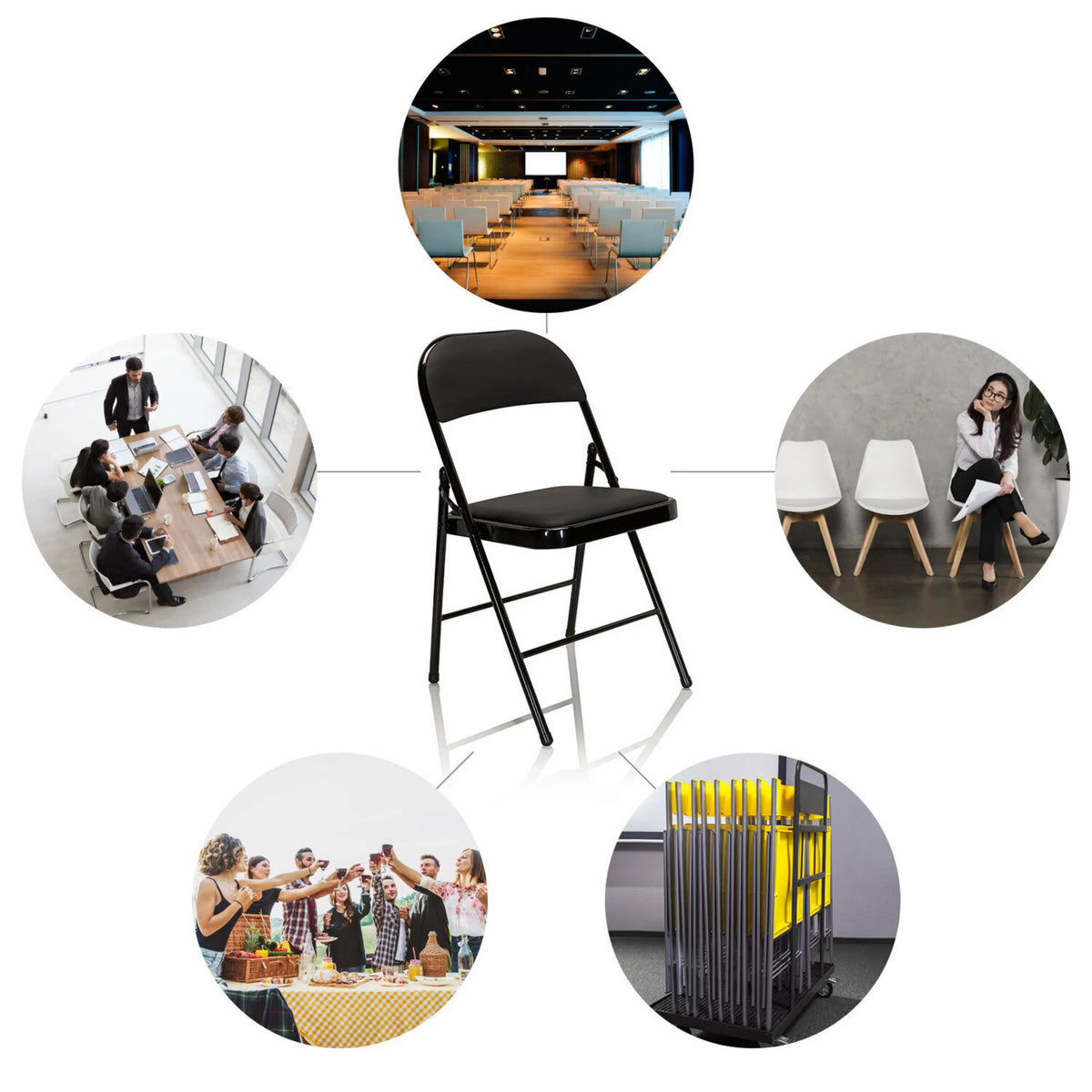 Silla plegable TUDELA negra con estructura metálica y asiento acolchado de hjh OFFICE