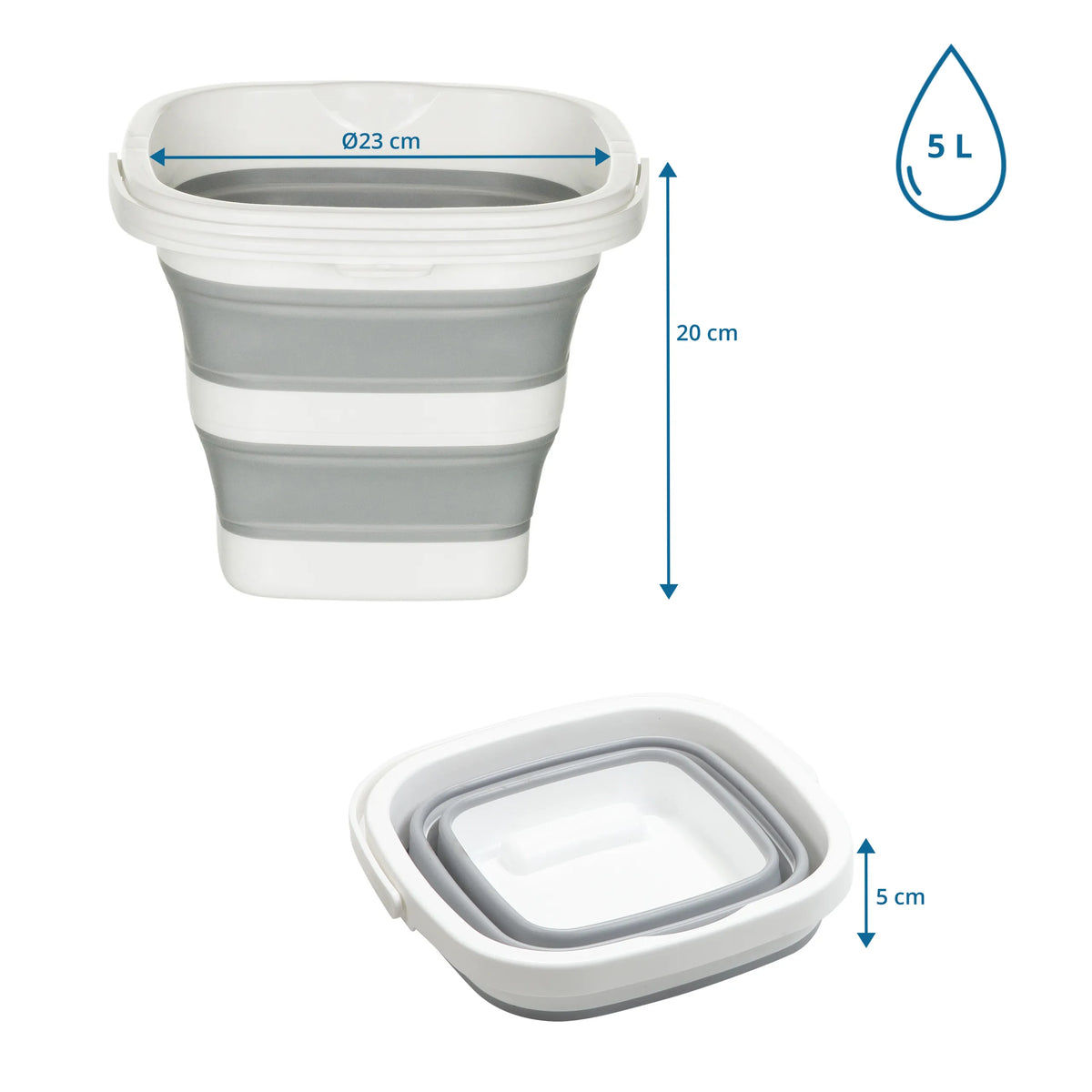Dibujo dimensional del Contenedor plegable CLEAN SILE con capacidad de 5 l y 20 cm de altura de hjh OFFICE