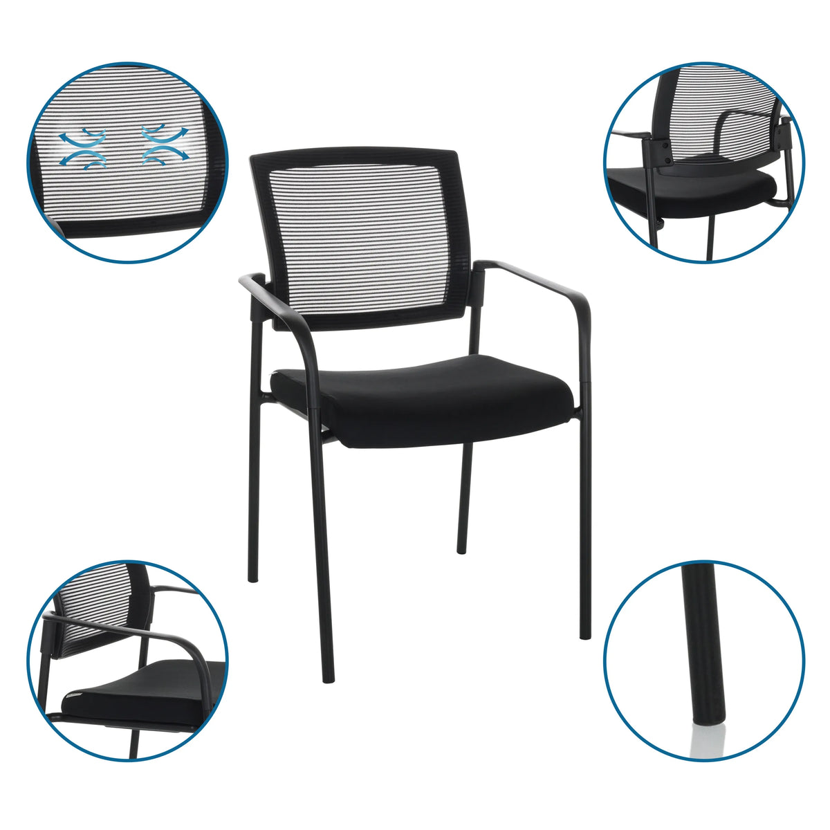 Silla de confidente negra MEET B con respaldo de malla, reposabrazos y asiento acolchado de hjh OFFICE