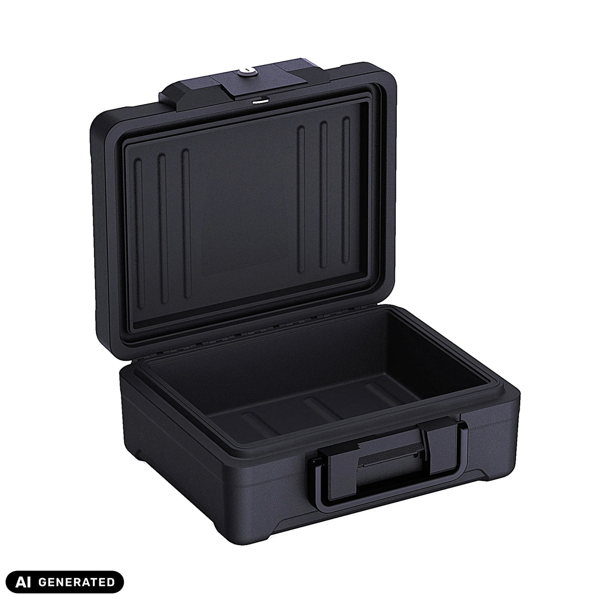Caja fuerte Safe Compact Slim abierta en color negro con asa de transporte de hjh OFFICE (imagen generada por IA)