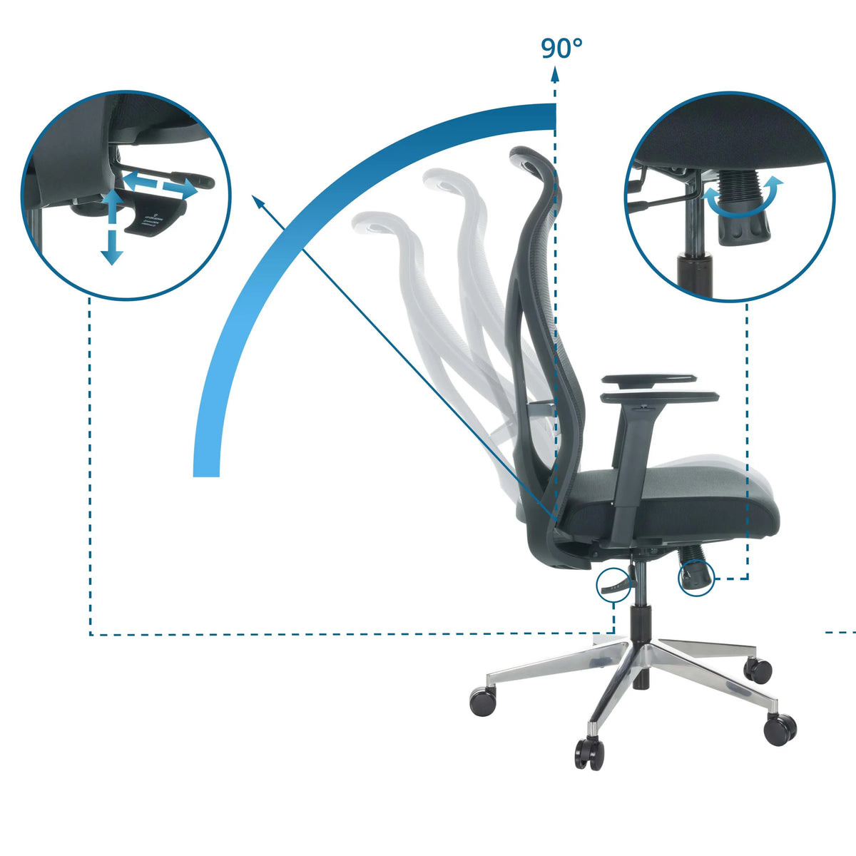 Respaldo ajustable hasta 90 grados de la Silla de oficina profesional AZURRO B de hjh OFFICE