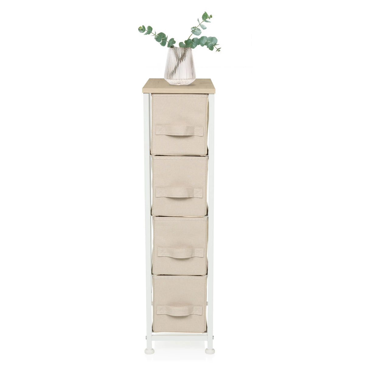 Cómoda FOLDRESS S en beige con cuatro cajones de tela y una superficie de apoyo clara de hjh LIVING