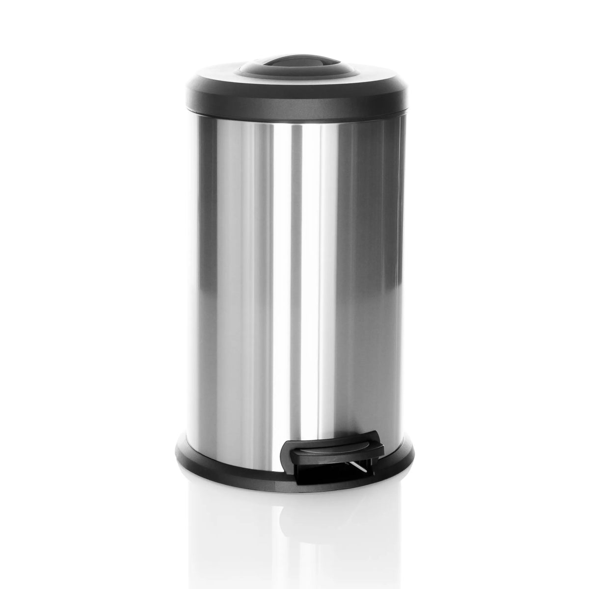 Papelera CLEAN X plateada con tapa negra y pedal de hjh OFFICE – vista de 360° (vista frontal 15°)