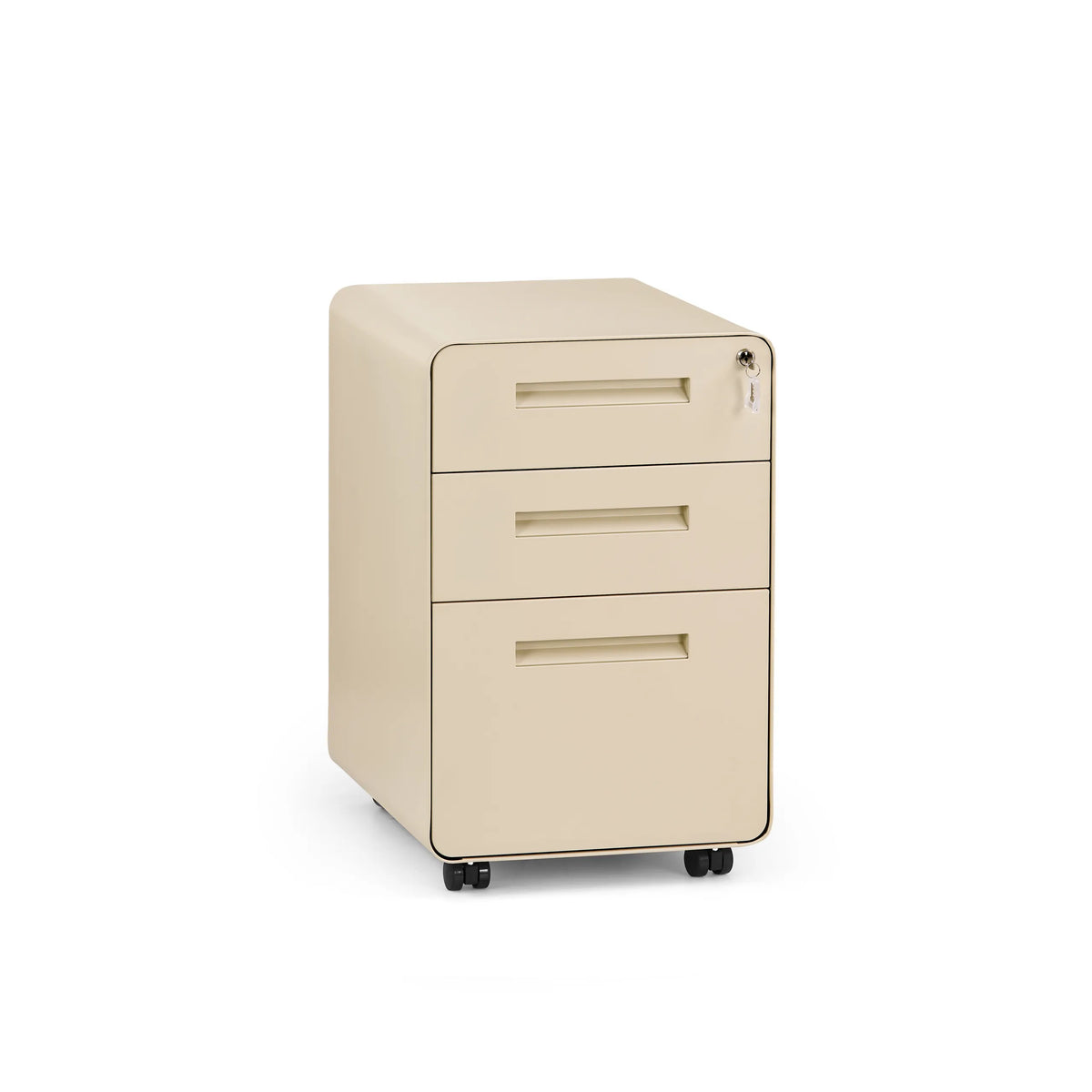 Archivador rodante COLOR PLUS I beige de metal con tres cajones y cuatro ruedas de hjh OFFICE – vista de 360° (vista frontal 15°)