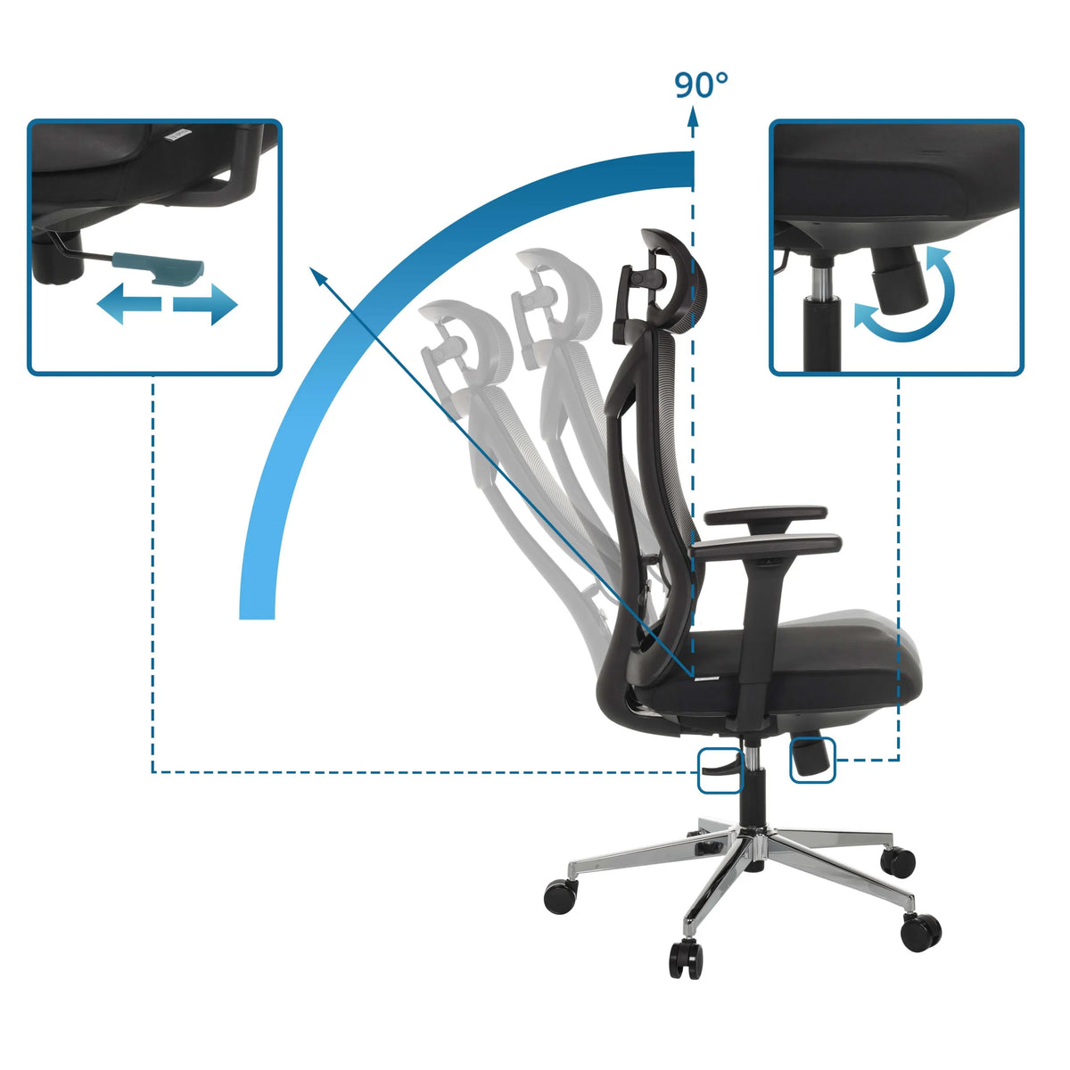 Respaldo ajustable con inclinación de 90 grados de la Silla de oficina profesional KAMIAK de hjh OFFICE