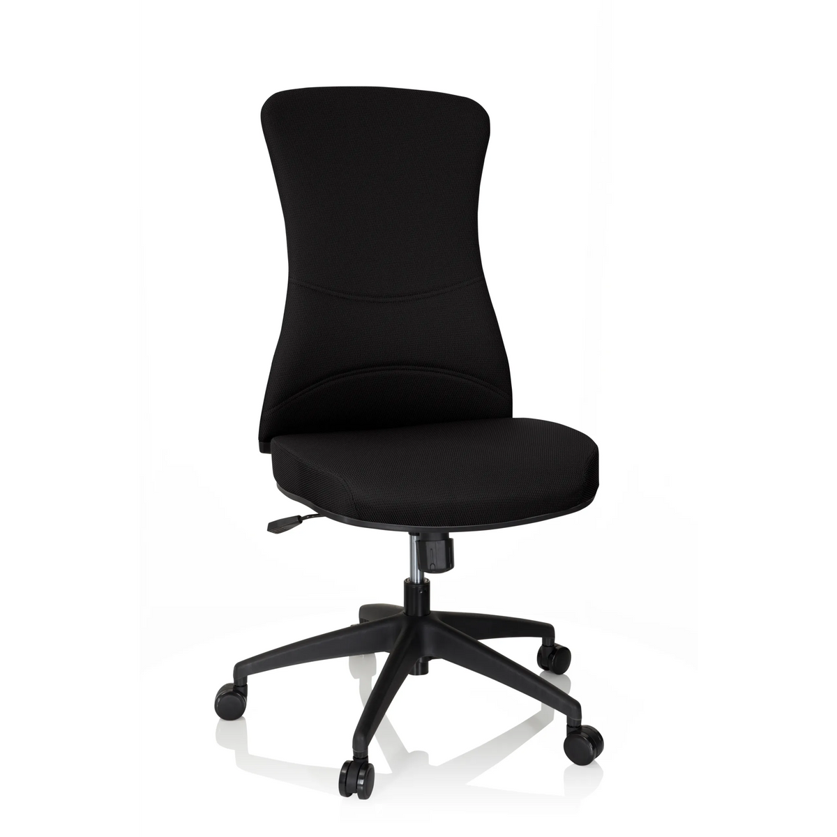 Silla de oficina profesional OFFICE XT negra con base de estrella y cinco ruedas de hjh OFFICE – vista de 360° (vista frontal 20°)