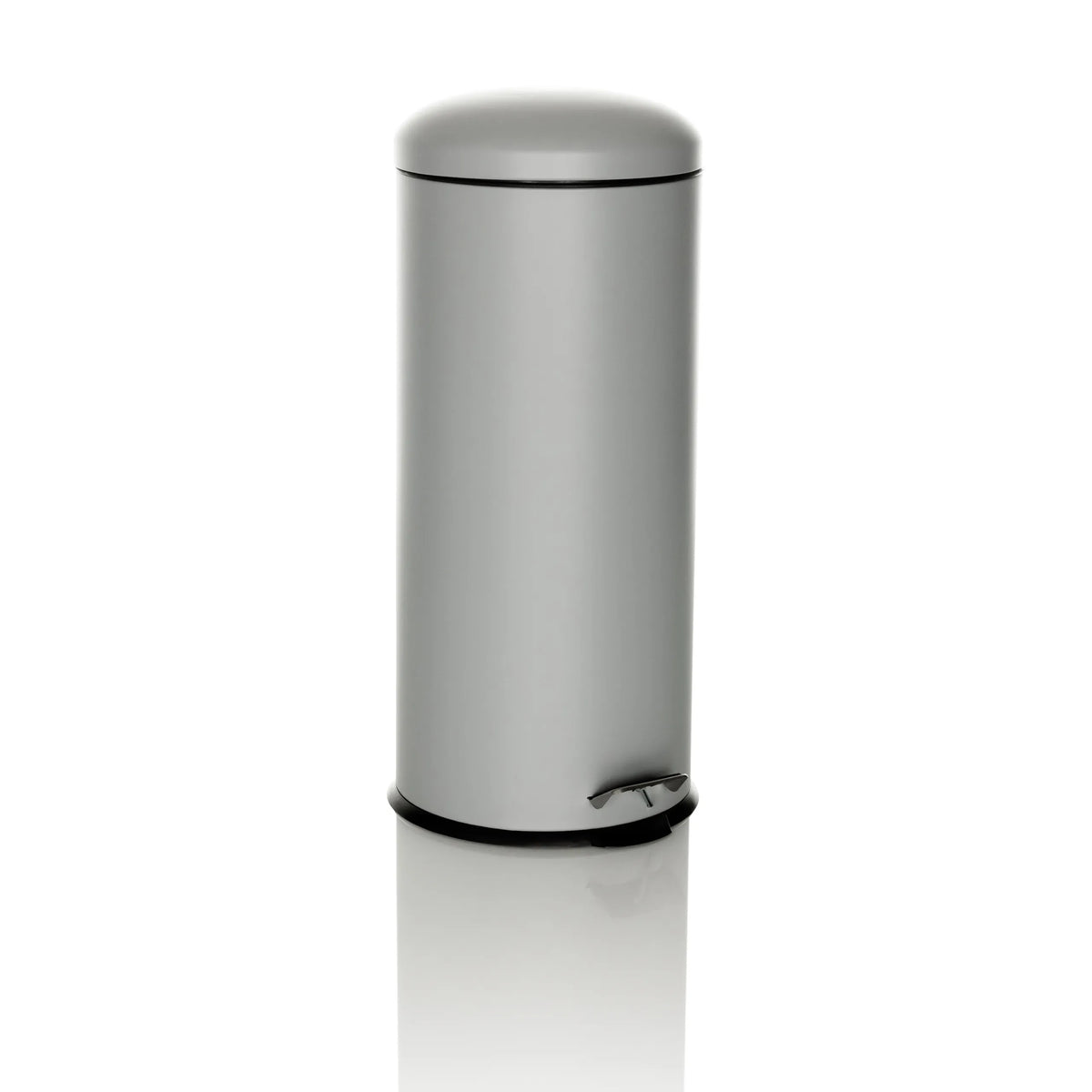 Papelera CLEAN VIII gris con tapa y pedal de hjh OFFICE – vista de 360° (vista frontal en diagonal 30°)