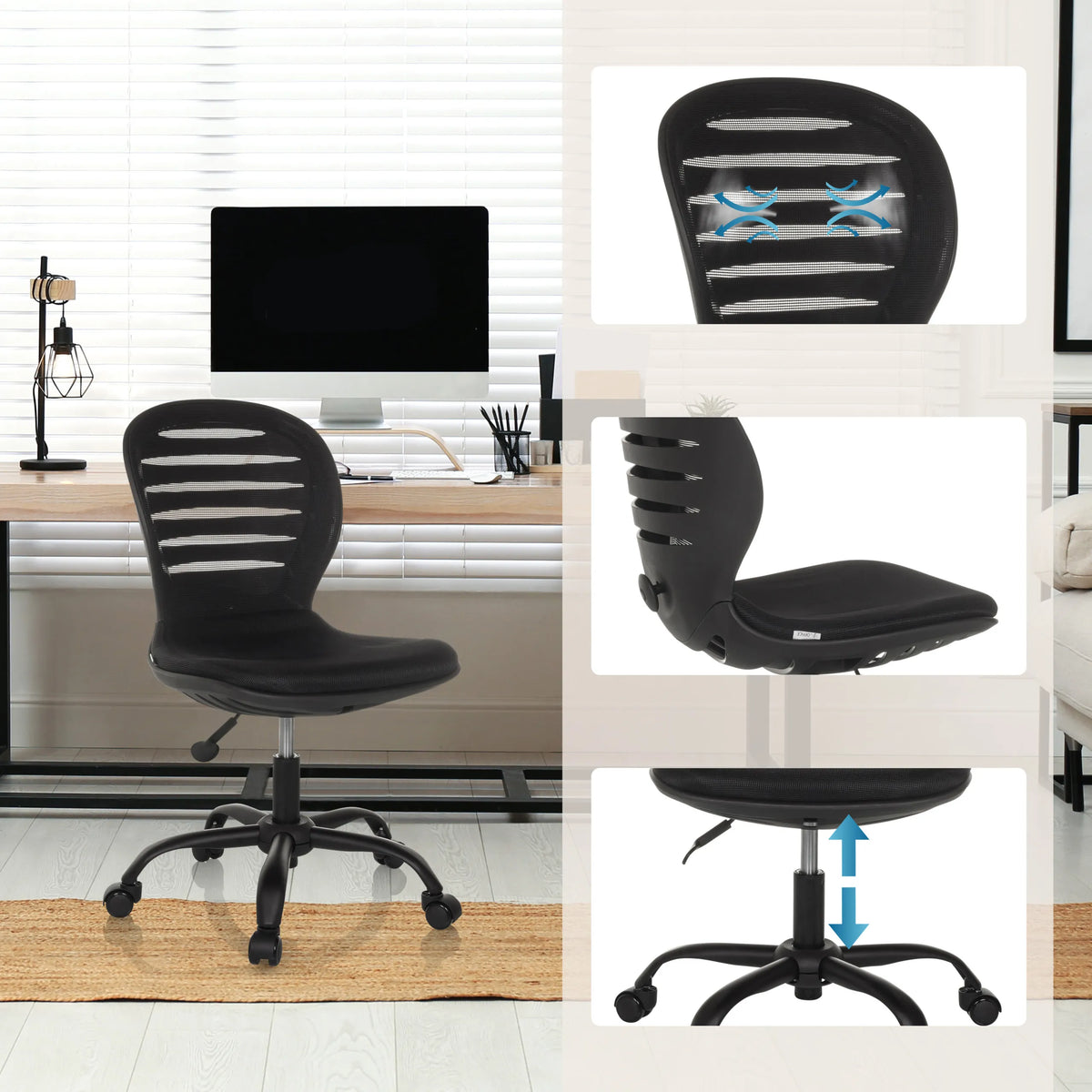 Silla Home Office CASLA negra con respaldo transpirable y pistón de gas de hjh OFFICE