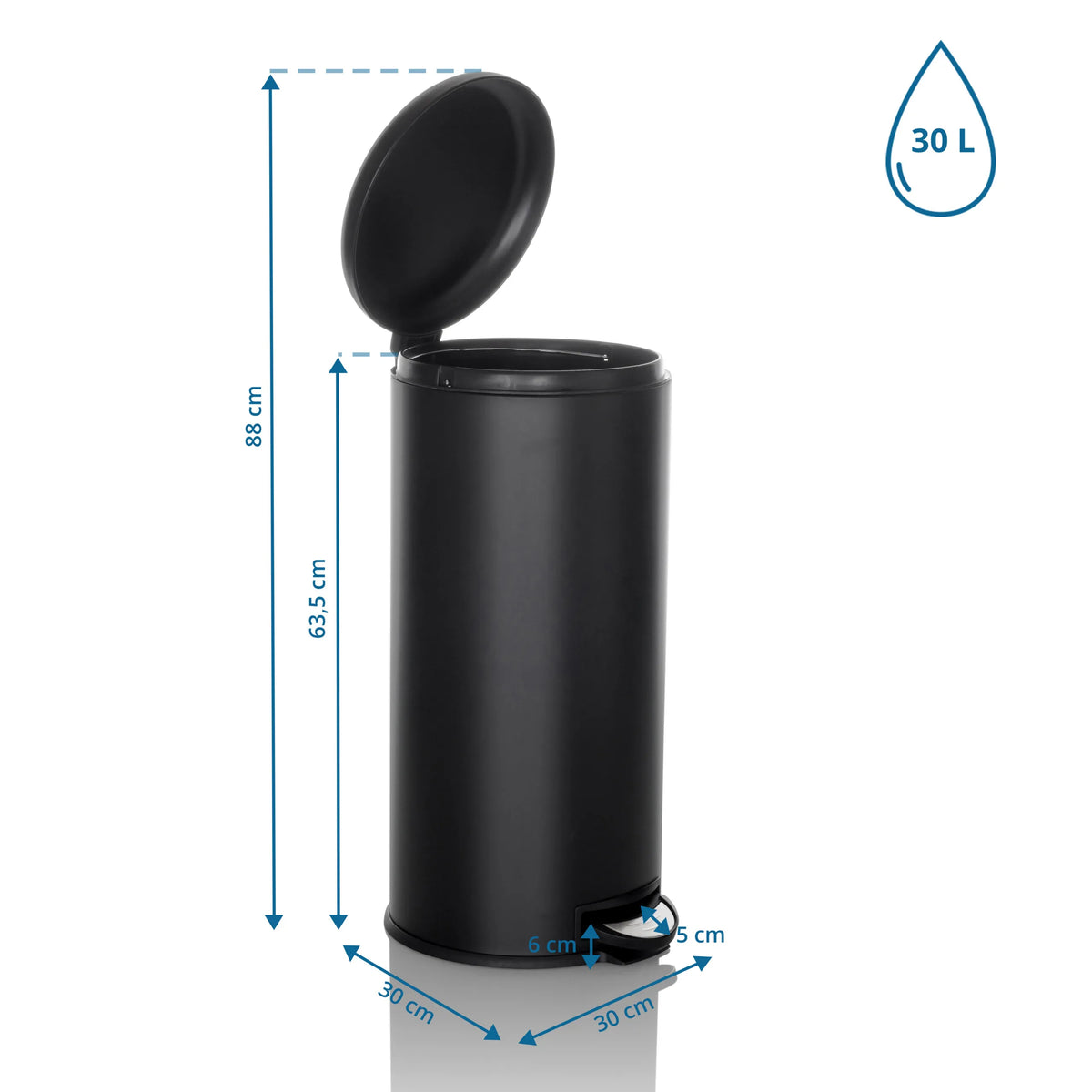 Plano dimensional de la papelera CLEAN STEP con 30 litros de capacidad y 88 cm de altura total de hjh OFFICE