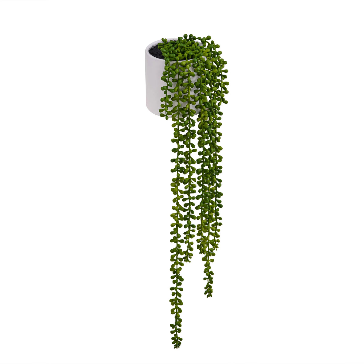 Planta artificial colgante Senecio Climb con hojas verdes en una maceta blanca de hjh OFFICE