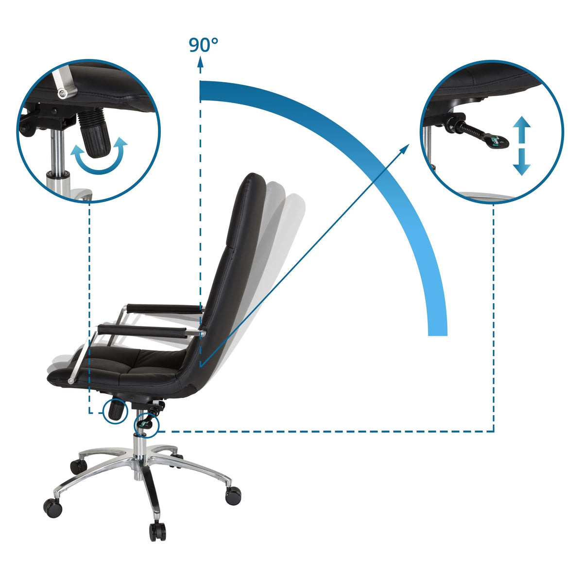 Respaldo ajustable con ángulo de inclinación de 90° del Sillón de oficina Home Office SARANTO PRO de hjh OFFICE