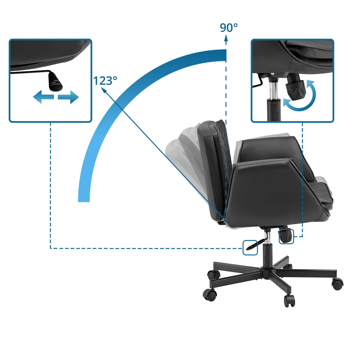 Respaldo ajustable con un ángulo de inclinación de 90° a 123° de la Silla Home Office Criss-Cross 10 de hjh LIVING