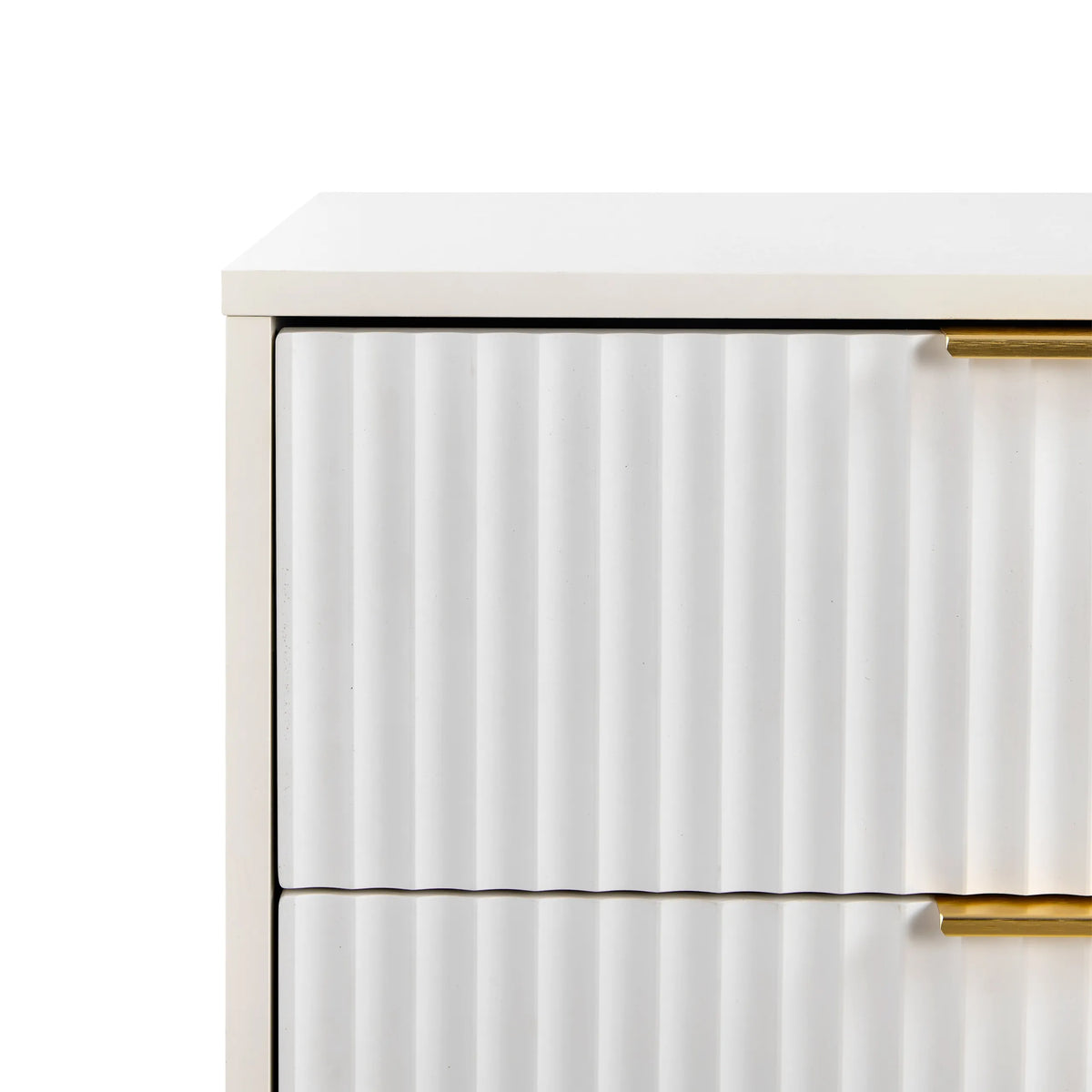 Frontal acanalado con tirador dorado de la cómoda Hjelle K en blanco de hjh LIVING
