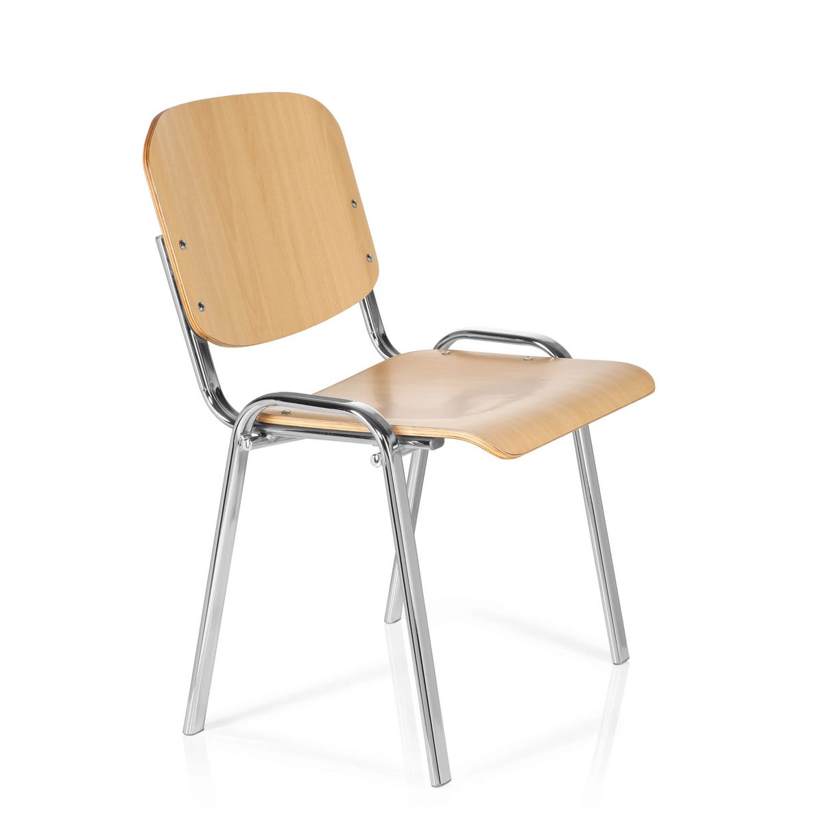 Silla de cuatro patas XT 600 C H en haya con estructura de cromo de hjh OFFICE – vista de 360° (vista frontal en diagonal 60°)