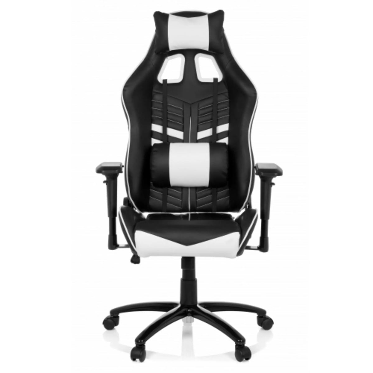 Silla gaming LEAGUE PRO en negro y blanco con cojines cervical y lumbar de hjh OFFICE