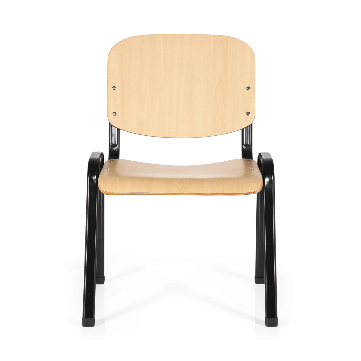 Vierfußstuhl XT 600 SW H mit Sitzfläche und Rückenlehne aus Buche und schwarzem Gestell von hjh OFFICE – 360-Grad-Ansicht (Frontansicht 0°)