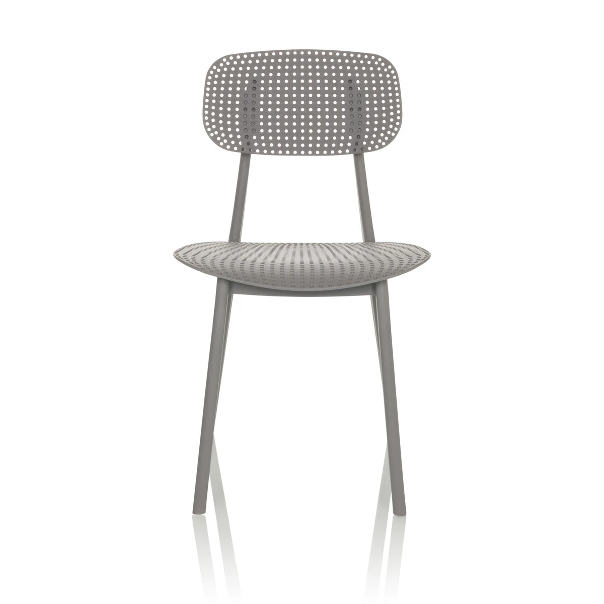 Silla de exterior gris ARTIFO HOL con respaldo y asiento perforados de hjh OFFICE – vista de 360° (vista frontal 0°)