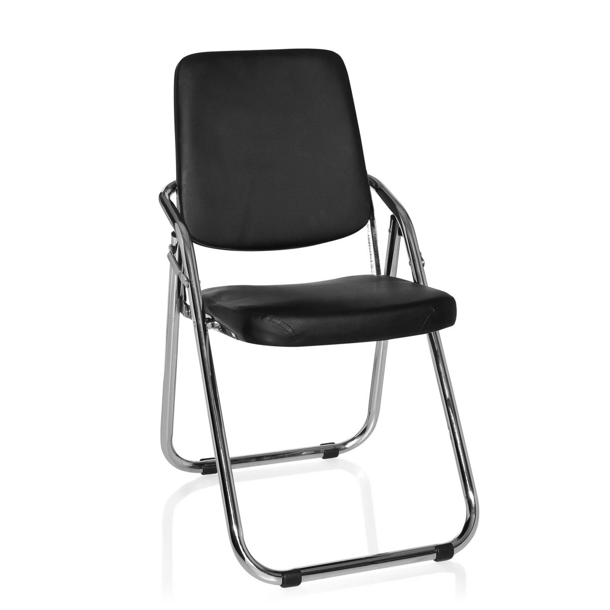 silla plegable ESTO negra con tapicería de cuero sintético y estructura de cromo de hjh OFFICE – vista de 360° (vista frontal 20°)