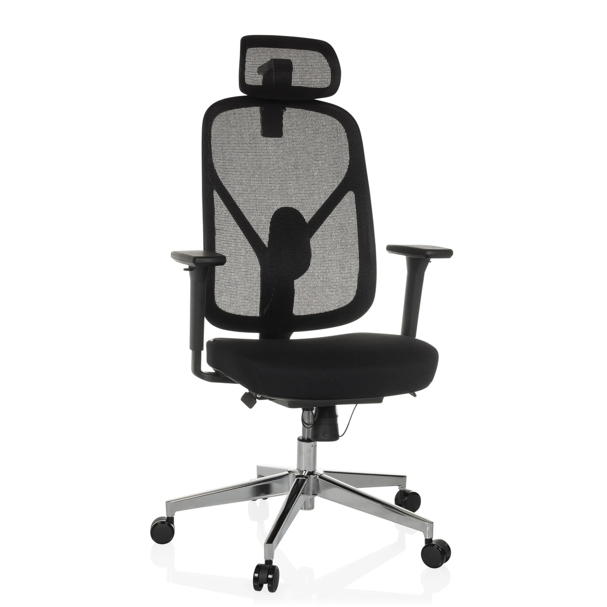 Silla de oficina profesional RALOO PRO negra con respaldo de malla y base de cinco ruedas de hjh OFFICE – vista de 360° (vista frontal 15°)