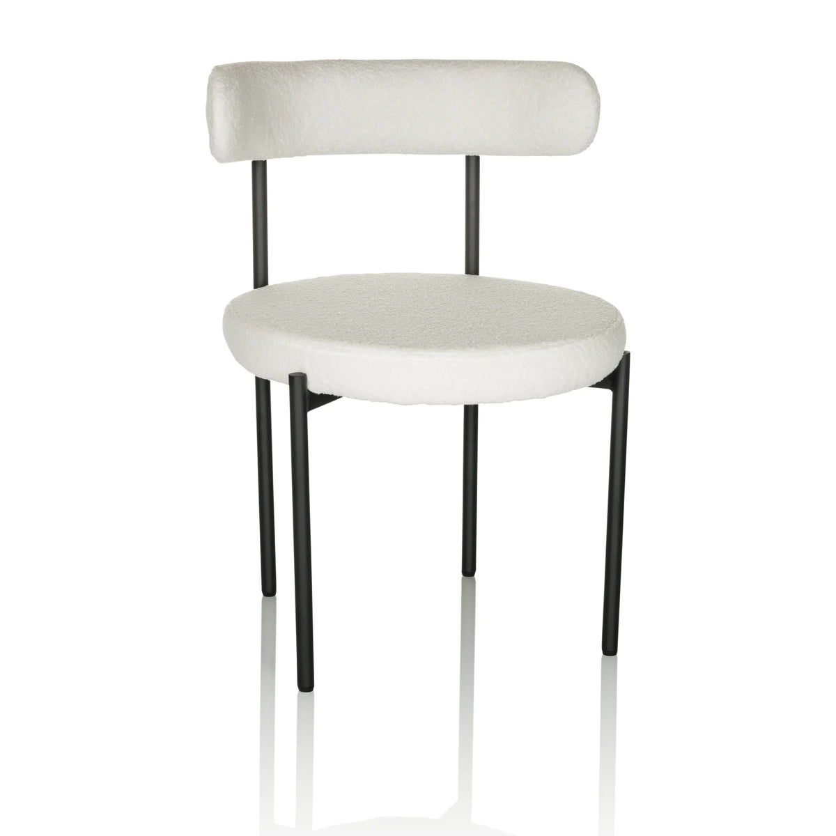 Silla tapizada blanca TEDIO con asiento y respaldo redondeados y patas negras de hjh OFFICE – vista de 360° (vista frontal 15°)