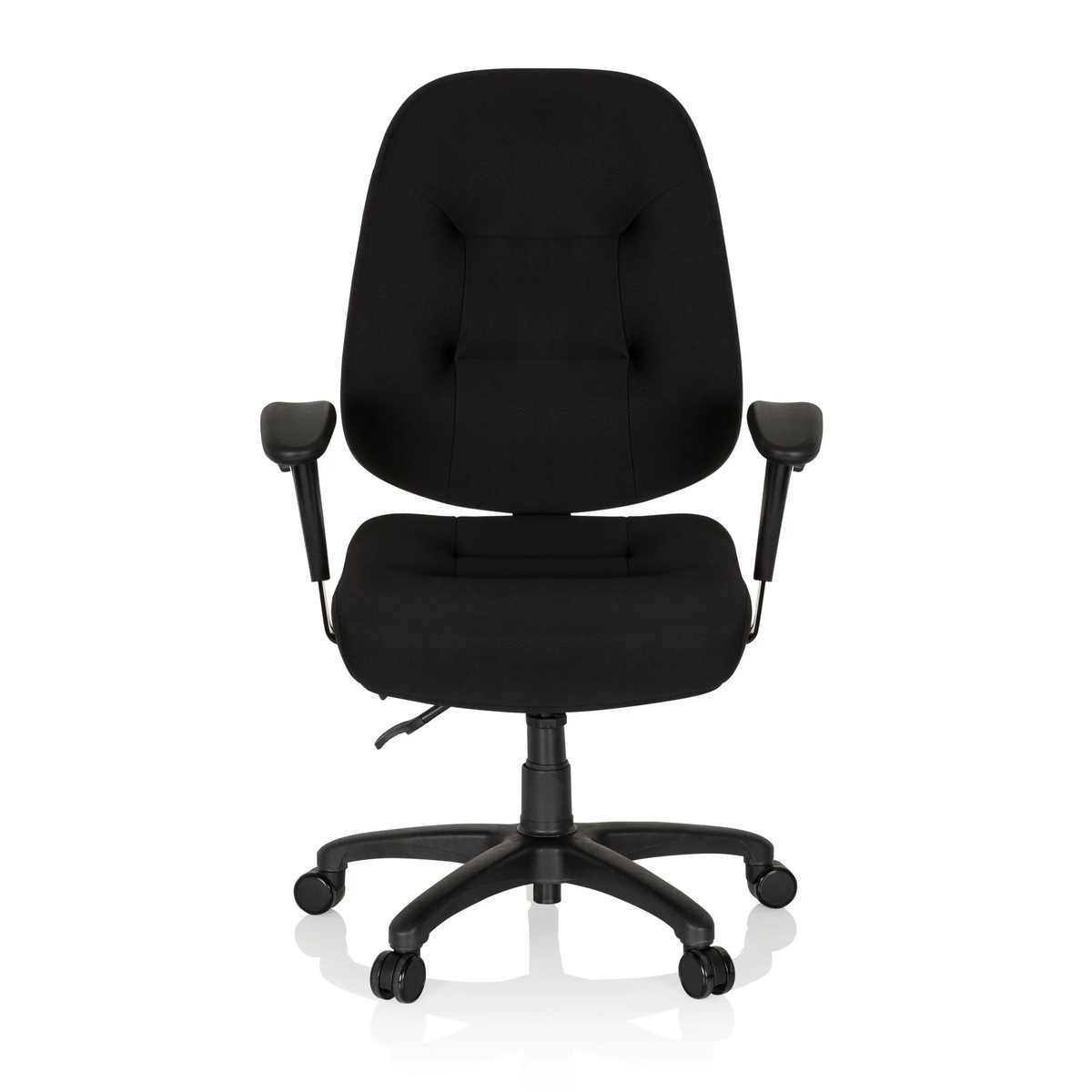 Silla de oficina profesional ZENIT XXL negra con reposabrazos y base de cinco ruedas de hjh OFFICE – vista de 360° (vista frontal 0°)