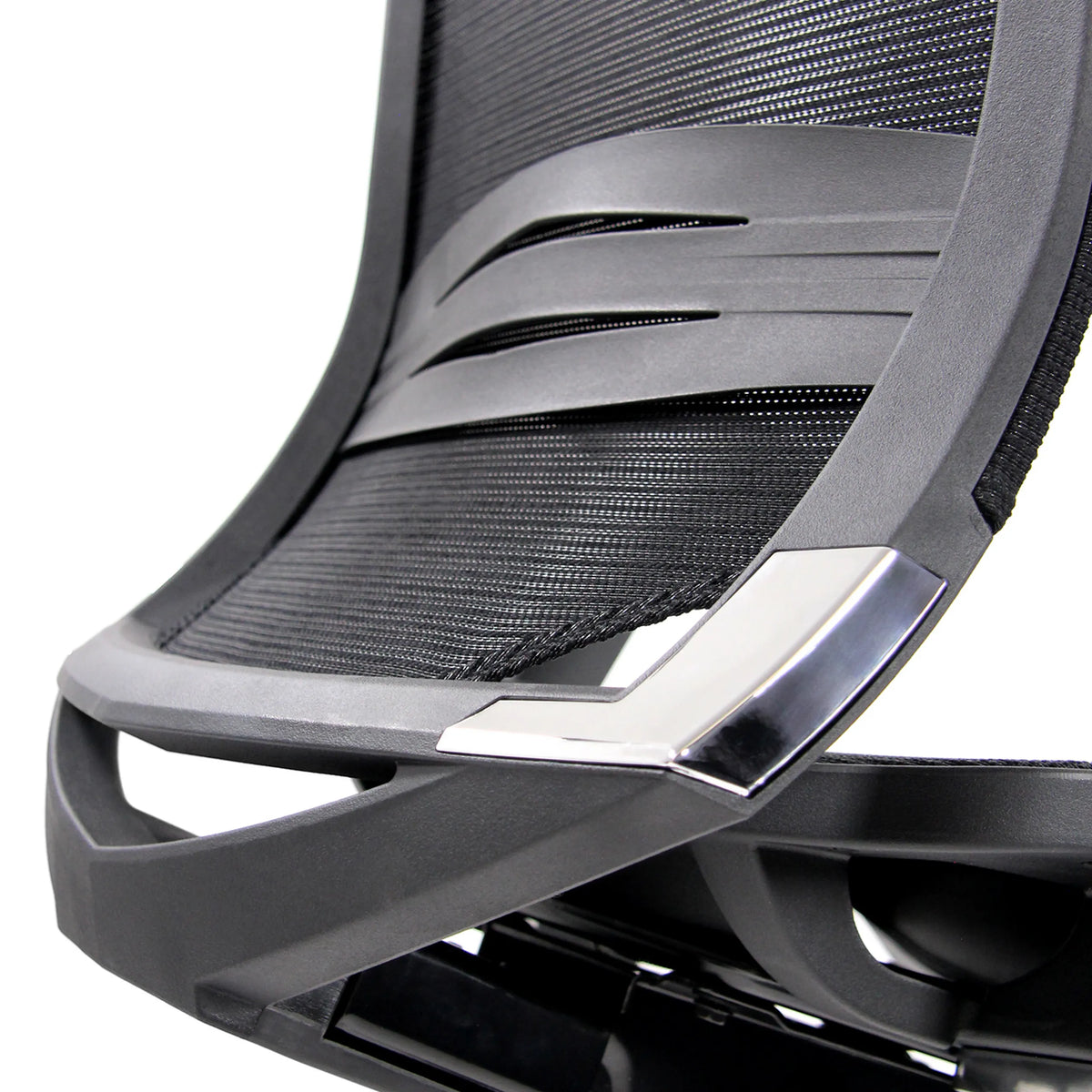 Respaldo de malla y elemento cromado de la silla de mostrador TOP WORK 78 en negro de hjh OFFICE