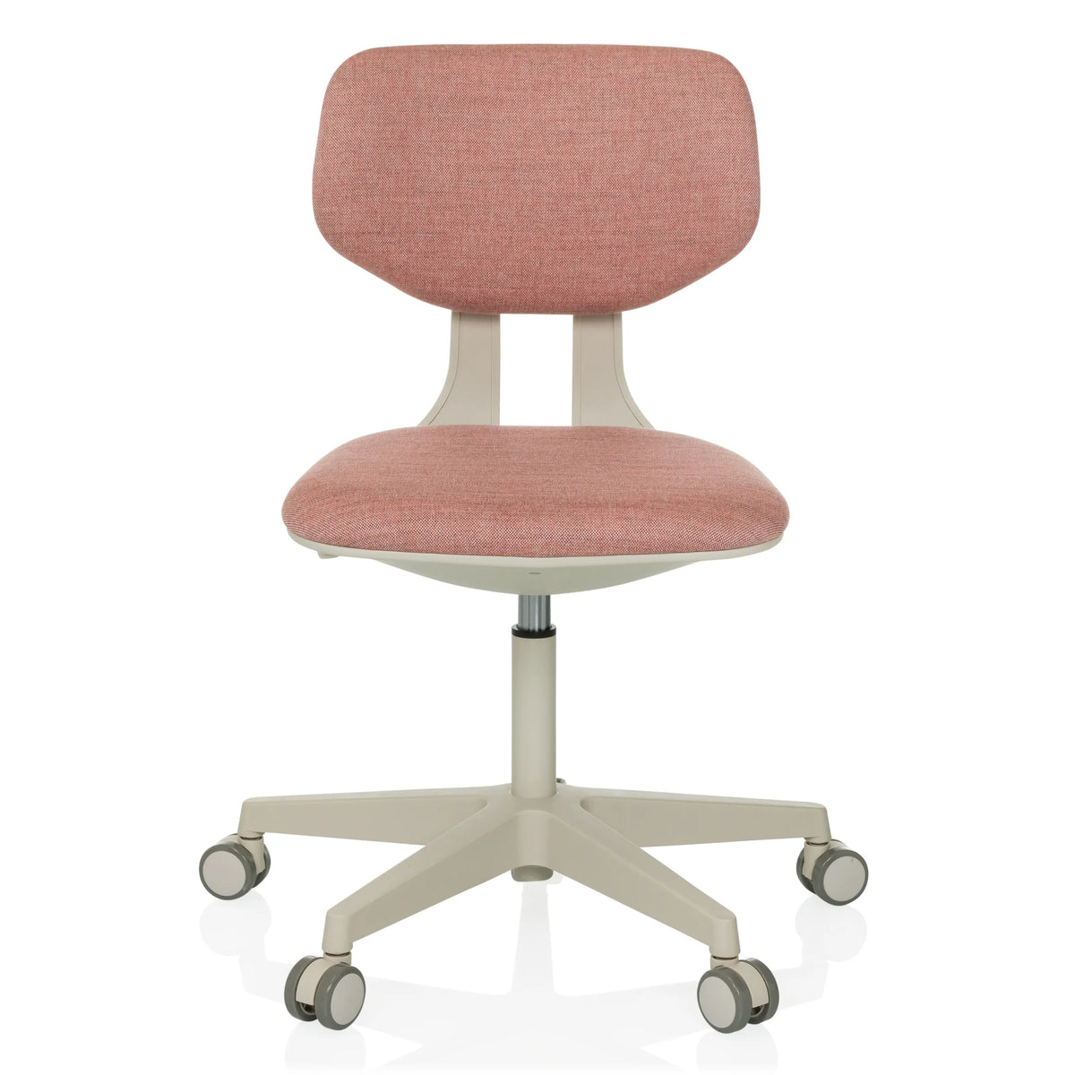 Rosa Kinderdrehstuhl KID CLASSIC mit gepolsterter Sitzfläche und Fußkreuz mit fünf Rollen von hjh OFFICE – 360-Grad-Ansicht (Frontansicht 0°)