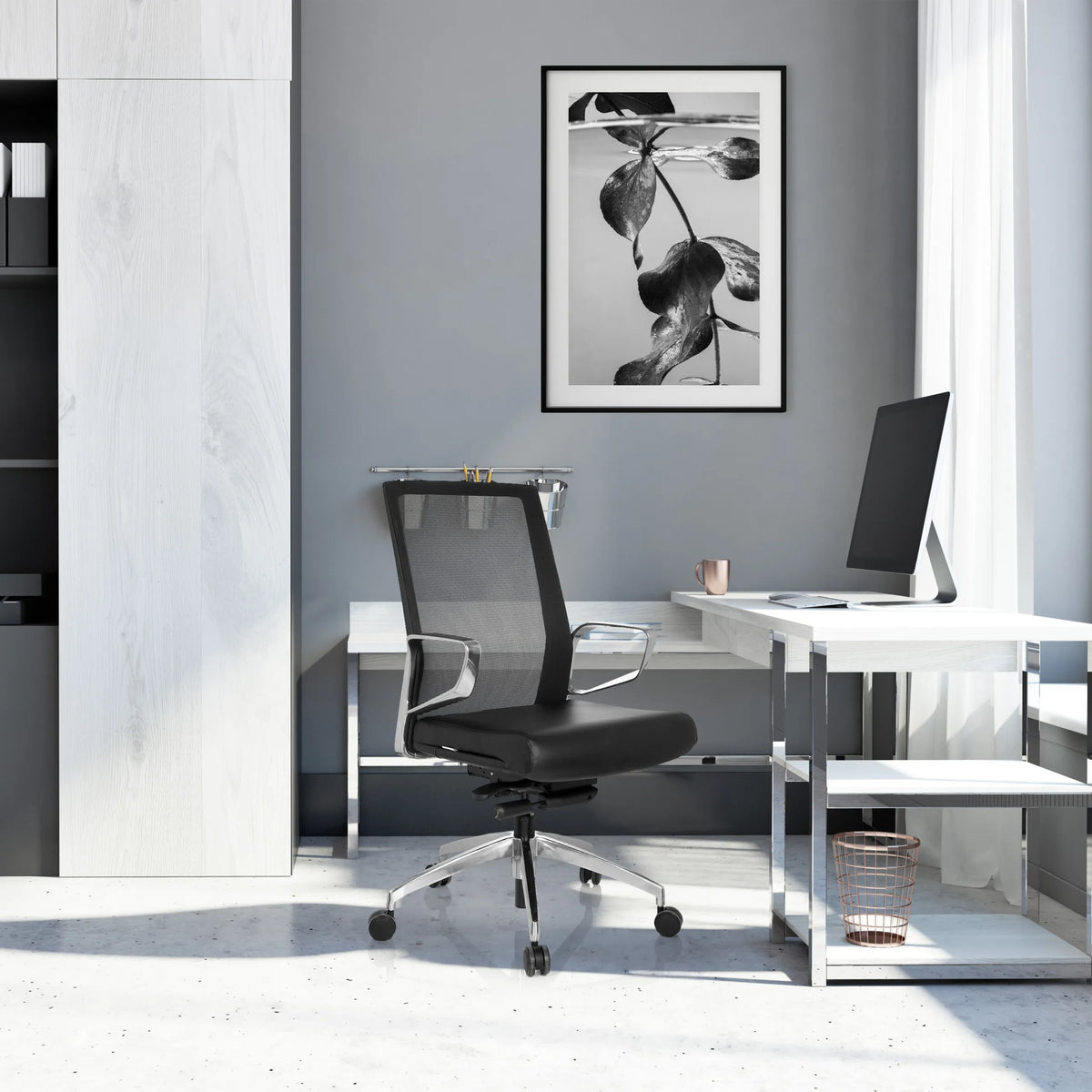 Silla de oficina profesional PROVIDER NET negra con respaldo de malla y reposabrazos de hjh OFFICE
