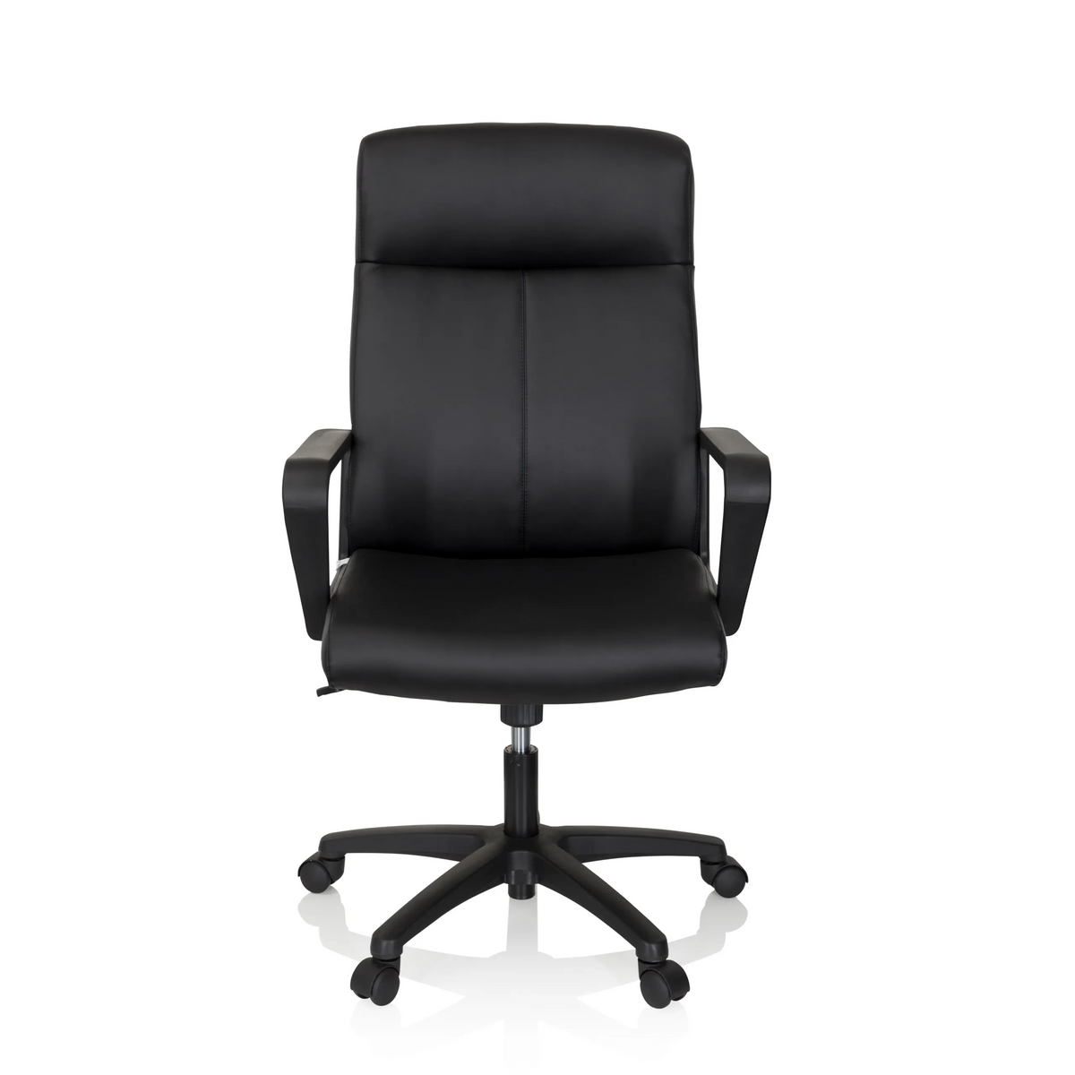 Sillón de oficina profesional LISSO negro con reposabrazos y base de cinco ruedas de hjh OFFICE – vista de 360° (vista frontal 0°)