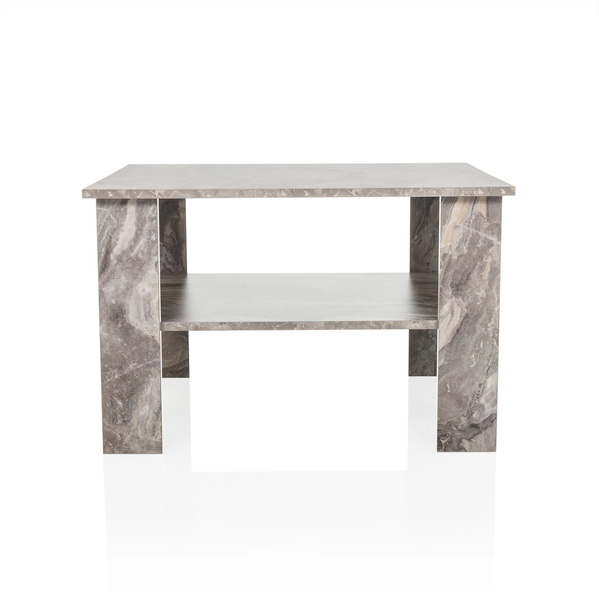 Mesa de centro gris BISMO con un estante con efecto mármol de hjh LIVING – vista de 360° (vista frontal 0°)