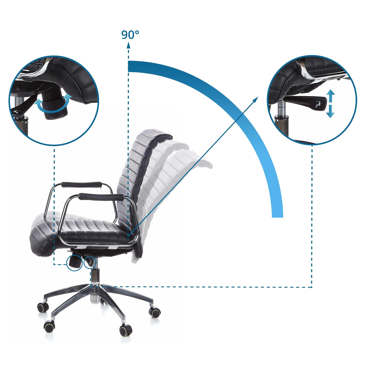 Respaldo y altura del asiento ajustables del sillón de oficina profesional ASPERA 10 con ángulo de inclinación de 90° de hjh OFFICE